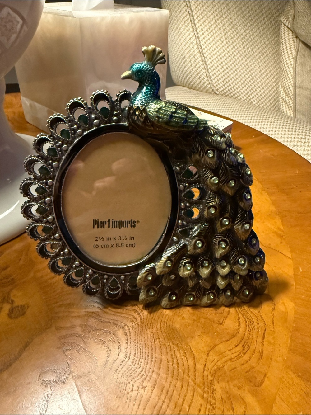 Pier 1 Imports Enameled Jeweled Metal Peacock Frame